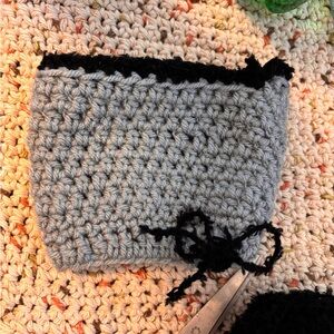 Handmade Crochet Pouch in Gray and Black